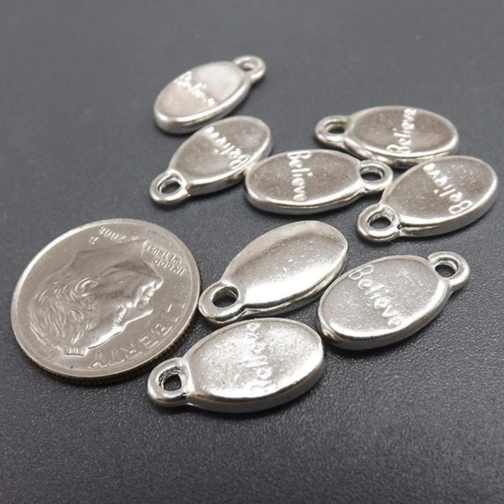 10pcs Believe Charms Silver‎ Tone Metal Charms